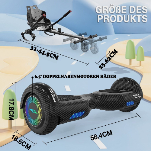 Mega Motion (Black) 6.5'' E Scooter LED Hoverboard with go-kart Segway 1