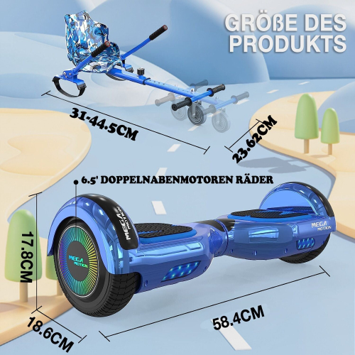 Mega Motion (Blue) 6.5'' E Scooter LED Hoverboard with go-kart Segway 1