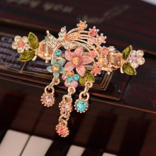 Metal Hair Claw Clips Flower Pendant Hairpins Headpieces Colorful Barrette Ponytail Holder Chinese Style Hair Jewelry for Women