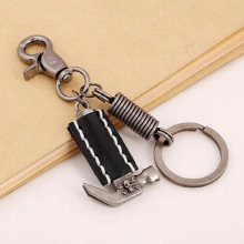 Punk Rock Men Skull Keychain Vintage Metal Skeleton Hammer Leather Charm Alloy Rings Car Keys Chain Gothic Jewelry