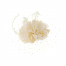 F2TD Women Bridal Mesh Bow Feather Beads Wedding Fascinator Dot Veil Hair Clip Brooch