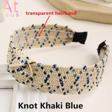 Style Solid Knotted Raffia Straw Headband Turban for Women Girls Hoop Bezel Hairbands Hair Accessories Headwear