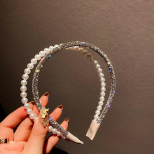 European And American Rhinestone Bead Winding Hair Band Manual Metal Narrow Hair Band Hair Accessory Woman