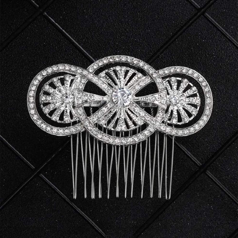 Efily Silver Round Rhinestone Hair Comb Pin Bridal Hair Accessories Wedding Head Jewelry Bride Headpiece Bridesmaid Gift-image-OPC-PCWP692-NEW