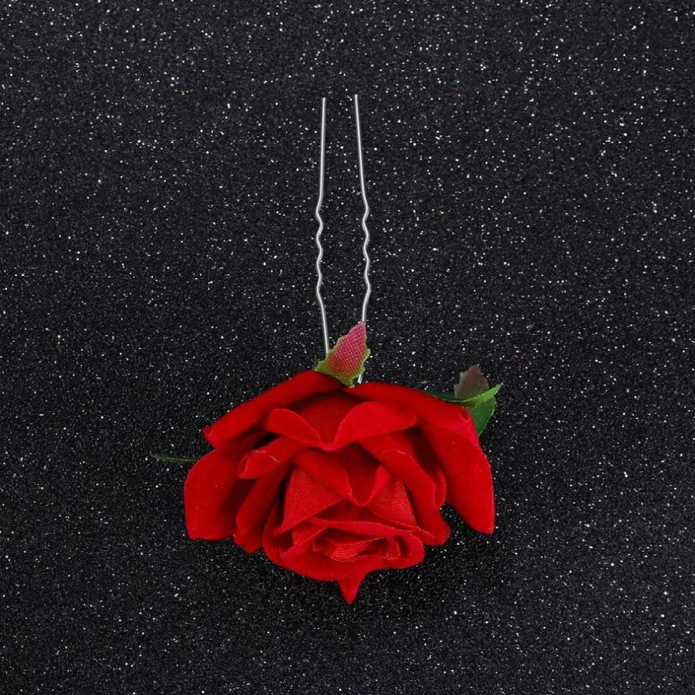 1pcs Bride Simulation Red Rose U-shaped Hair Fork Hair Ornament Silk Flower Headdress-image-OPC-PCWP6JJ-NEW