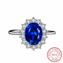 Big Oval Engagement Ring Vintage Female Natural Sapphire Stone Ring Real Solid 925 Sterling Silver Wedding Rings For Women