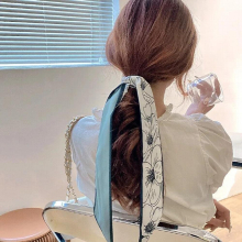Women Silk Satin Hair Band Scarf Skinny Neck Tie Print Plant Ribbon Hand Bag Wirst Towel Headscarf Girls Foulard