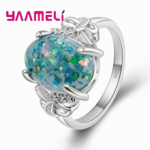 Green Big Oval Egg Opal Rings For Women 925 Sterling Silver Charm Wedding Engagement Ring Party Jewelry
