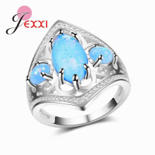 Hollowing Vintage Pure 925 Sterling Silver Round Opal Rings For Women High-End Wedding Party Jewelry