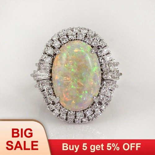 Silver Romantic CZ Big Fire Opal Rings for Women Bands Ring