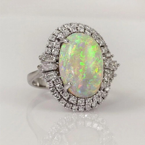 Silver Romantic CZ Big Fire Opal Rings for Women Bands Ring 2