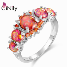 Lavish Orange Fire Opal Stone Rings Silver Plated Round Garnet Finger Ring Bohemia BOHO Spring Jewelry Gift Woman Female