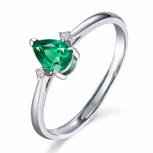 Silver Ring With Green Oval Emerald Gemstone Silver Woman Open Adjust Size 6-10 Classicparty Gift