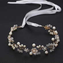 Flower Headbands Pearls Headpieces Bride Wedding Hair Jewlery Accessories Rhinestone Headdress Ribbon Hairbands
