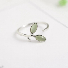 MloveAcc 100% 925 Sterling Silver Green Opal Leaves Buds Open Rings for Women High Creative Jewelry