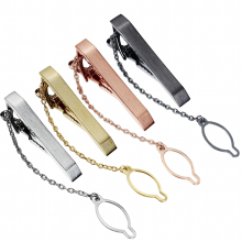 Mens 1.5 inch tie clip with chain matte 4-piece set with box