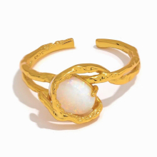 Natural Opal Stone S925 Sterling Silver Open Ring Engagement Gift Women Fine Jewelry
