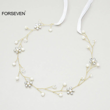 Headbands Bling Rhinestone Flower Hairbands Pearls Beaded Headdress for Women Bride Wedding Hair Jewelry Accessories