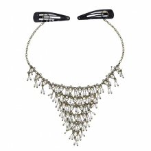 Vintage Bronze Mesh Triangular Forehead Head Chain for Women Transparent Crystal Beads Tassel Ethnic Headpiece Hair Jewelry