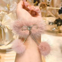 Mink Plush Hair Rope Claw Set Bow Full Rhinestone Plush Ball Tied Hair Rope Hair Accessories For Women Girls