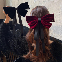 Autumn and Winter Velvet Bow Hairclips Leather Spring Clip Temperament Hair Accessories for Women