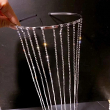Exaggerated Long Rhinestone Tassel Headband Bridal Hairband Women Wedding Headpieces Hair Accessories