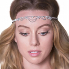 Stonefans Rhinestone Multilayer Forehead Hair Chain Women Elastic Rope Tassel Headpiece Bridal Headband Accessories