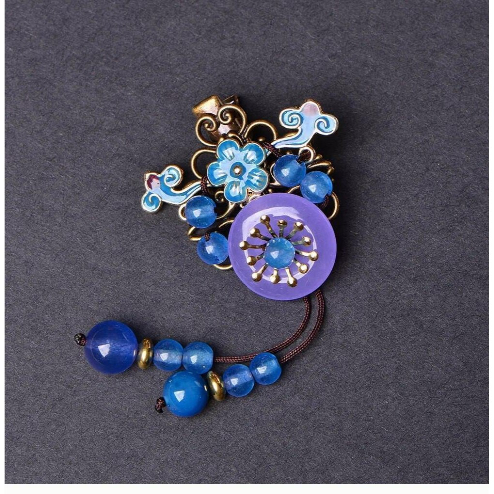 Ethnic Style Cloisonne Fan-shaped Retro Side Clip Hanfu Classical Costume Duckbill Hairpin Chinese Ancient Court Hair Ornament-image-OPC-PCWPGYV-NEW
