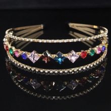 European and American Hot-selling Three-layer Alloy Geometric Glass Headband Rhinestone Jewelry Gift