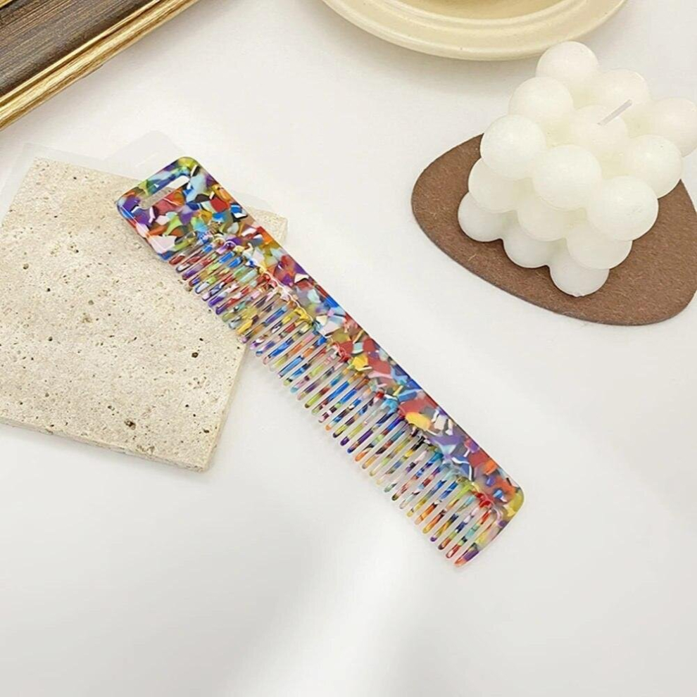 Hot Colorful Marble Pattern Geometric Acrylic Hair Curls Shower Comb Rectangle Tortoiseshell Resin Hair Combs