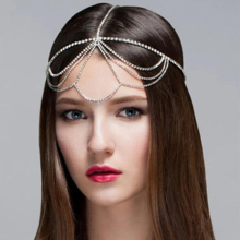 Boho Rhinestone Multi-layer Tassel Forehead Head Chain Wedding Headpiece for Women INS Crystal Chain Charm Headband Hair Jewelry