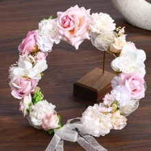 3 Artificial Flower Wreath Bride Women Flower Crown Hair Band Wedding Floral Headband Garland Ribbon Girl Hair Accessorie