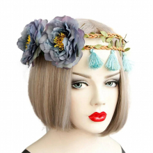 Headband for Womens Girls Boho Artificial Flower Vine Crown Tassel Fringe Ribbon Hair Garland Headwrap Bridal Wedding Hairbands