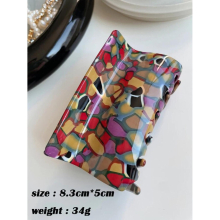 Vintage Colorful Checkered Lattice Acetate Acrylic Large Rectangle Hair Claw Clips for Women Hair Accessories