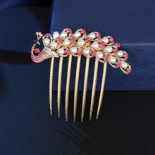 Austrian Peacock Rhinestone Hair Comb Flower Leaf Bridal Crystal Hair Ornaments Jewelry Wedding Hair Accessories