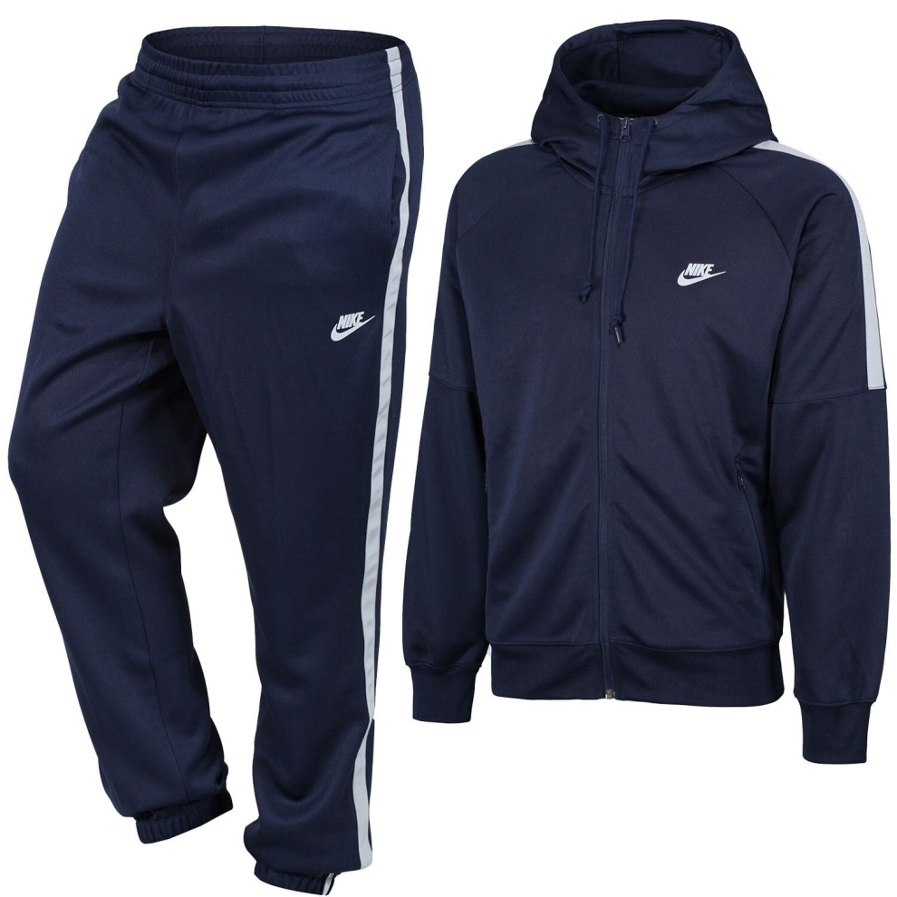 (Navy/Lt Grey, M) Nike Mens Sports Polyester Tribute Tracksuit Set