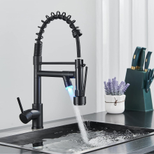 (Black) Contemporary Kitchen Faucet with Pull Down Sprayer, Stainless Steel Single Handle Spring Kitchen Sink Faucets with Sprayer