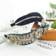Vintage Satin Floral Embroidery Knotted Headband Women Lady Bridal Wedding Party Hair Accessories Dress Headwear