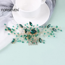 Sparkling Rhinestone Hair Combs Beads Hairpins and Clips for Bride Wedding Hair Jewelry Red/Blue/Green Crystal Headpieces