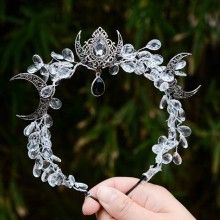 Witch Crescent Moon Hairband Pagan Crystal Moon Haircrown Pagan Hair Jewelry for women