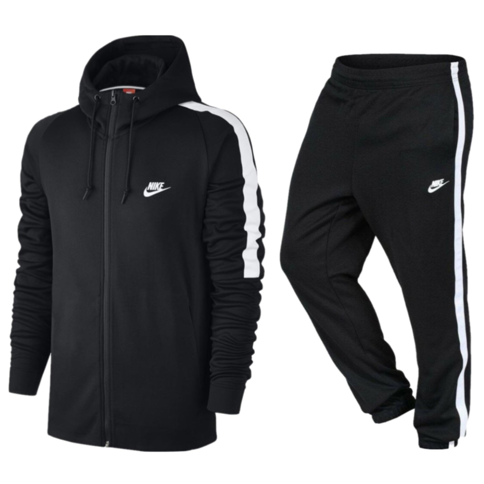 (Black/White, S) Nike Mens Sports Polyester Tribute Tracksuit Set