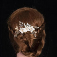 Niang headdress ceramic flower rhinestone hair comb European and American bride bridesmaid wedding hair a