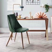Set of 2 Velvet Green Dining Chairs with Walnut Legs