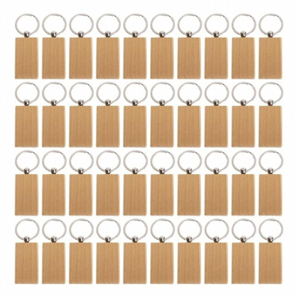 40 Pcs Blank Wooden Keychain Rectangular Engraving Key Diy Wood Keychains Key Tags Can Engrave Diy 885674140463