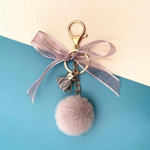 20pcs/lot Women Keychains Plush Balls with Tassel Bow Soft Key Ring For Girls Bag Pendant Decorations