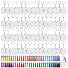 240 Pieces Sublimation Blanks Keychain Set Round Key Rings Sublimation Ornament Blanks Heat Transfer Keychain Tassels