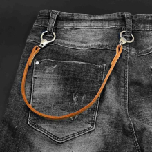 Men Biker 8mm Width Leather Wallet Chain Stainless Steel Clasp Key Chain