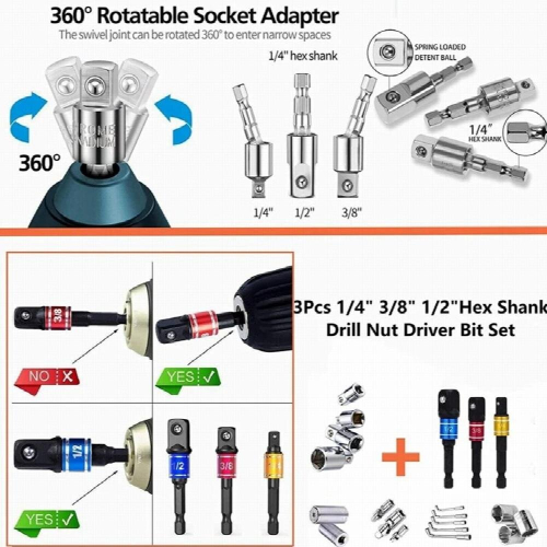 26Pcs Flexible Drill Bit Extension Set,105 Right Angle Drill Attachment,1/4 3/8 1/2Inch Impact Driver Socket Adapter