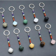 12pcs Natural Crystal Stone Key Ring 7 Chakra Beads Planet Shape Keychain Bag Pendant Car Decor Key Chain Keyholder