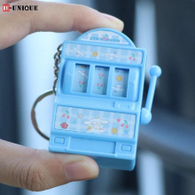 12pcs Mini Fruit Slot Machine Keychain Lucky Jackpot Key Pendant Gambling Machine Key Ring Children Educational Toys Fun